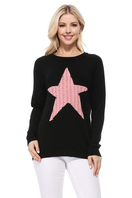 Suéter tipo jersey con cuello redondo y jacquard con estrellas lindas
