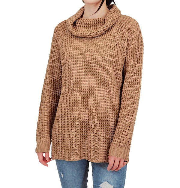 Suéter tipo túnica extragrande de punto con diseño de palomitas de maíz y cuello vuelto