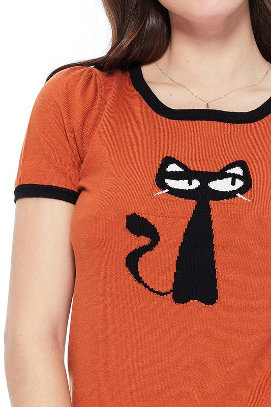 Suéter tipo camiseta informal con estampado de gato