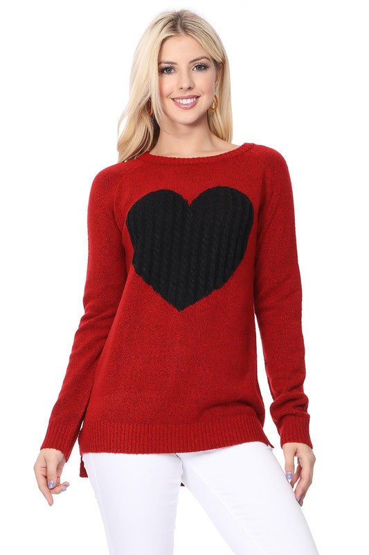 Suéter tipo jersey con cuello redondo y jacquard con forma de corazón acogedor