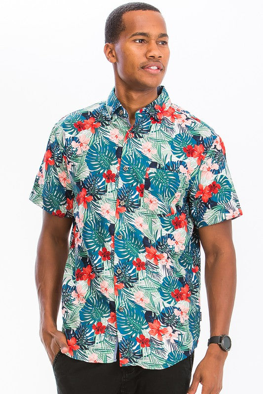 Weiv Camisa hawaiana con botones y estampado para hombre WS7011