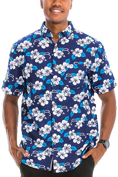 WS7007N Weiv Camisa hawaiana con botones y estampado para hombre