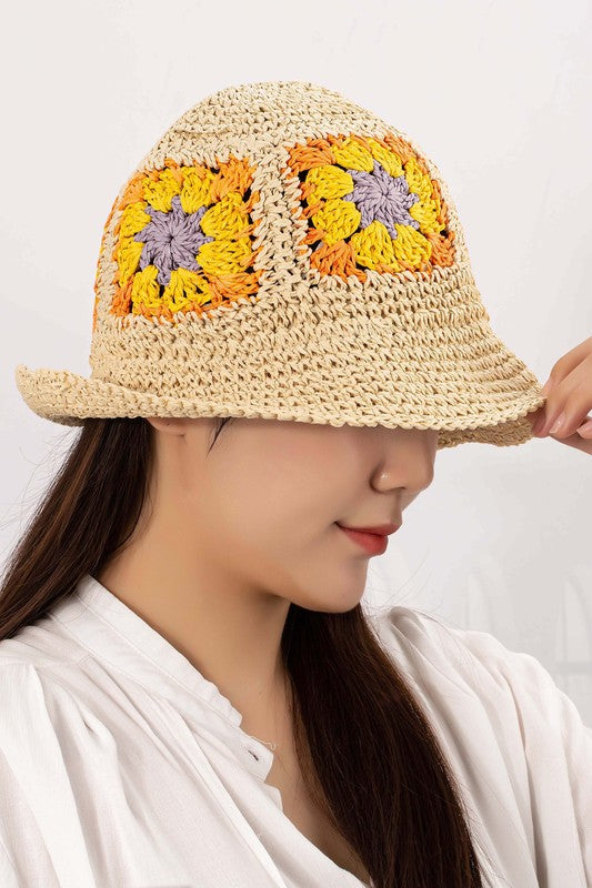 Sombrero de pescador plegable de crochet estilo granny square