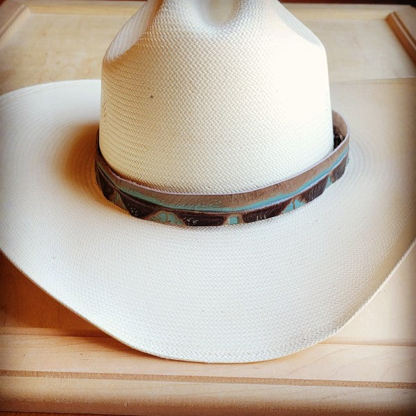 Banda para sombrero de cuero en relieve navajo turquesa