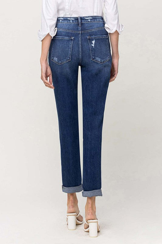 Jeans Mom elásticos con puños dobles desgastados