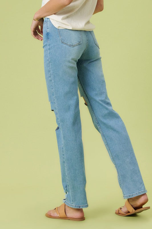 Jeans anchos desgastados de talle alto