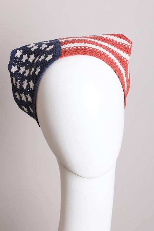 Bandana para el cabello con bandera estadounidense de crochet