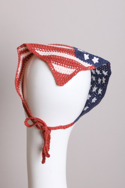 Bandana para el cabello con bandera estadounidense de crochet