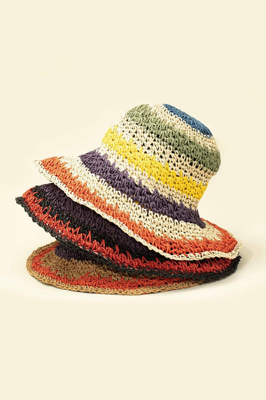 Sombrero de pescador plegable de paja de crochet