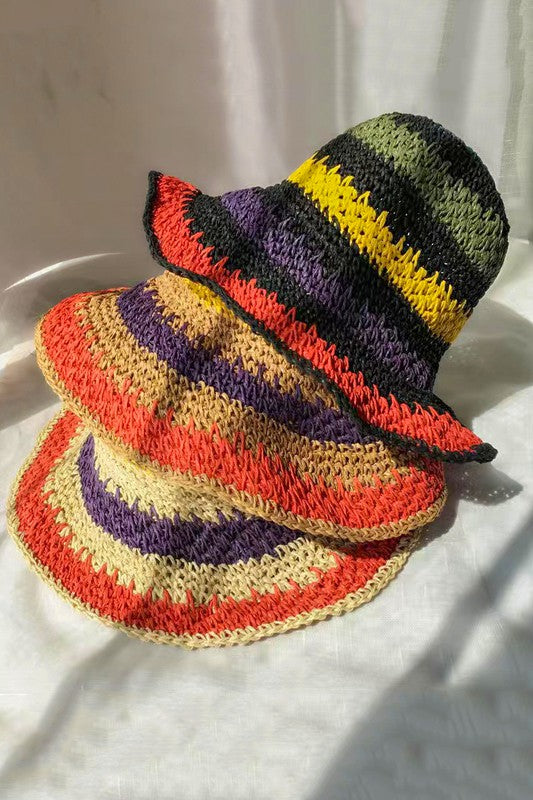 Sombrero de pescador plegable de paja de crochet