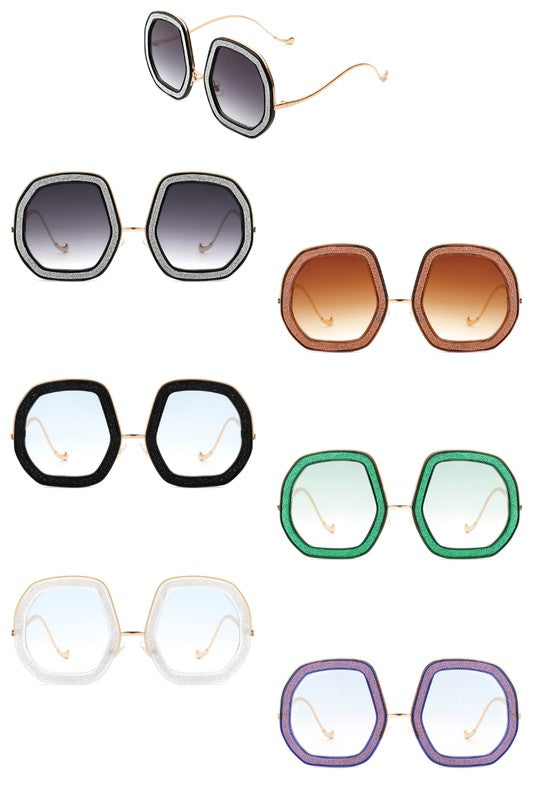 Gafas de sol de moda con purpurina geométrica redonda para mujer