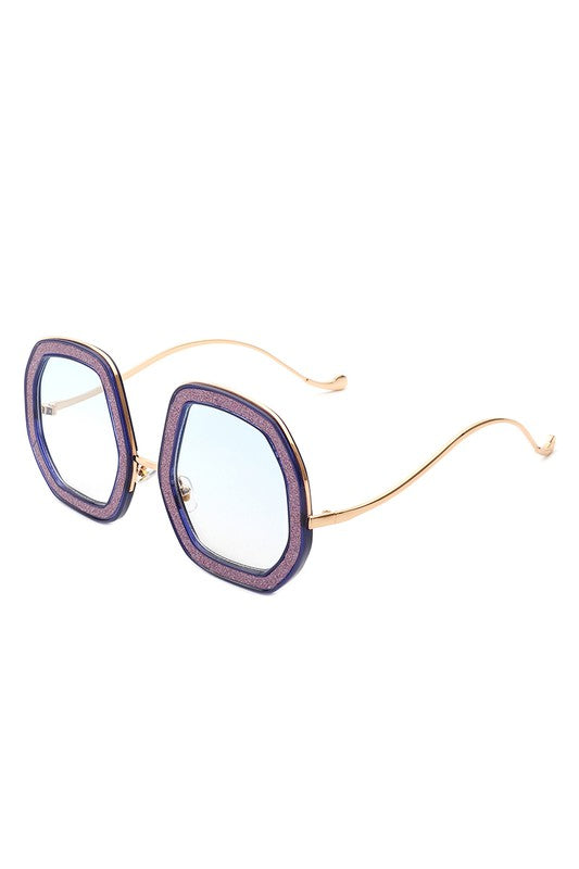 Gafas de sol de moda con purpurina geométrica redonda para mujer