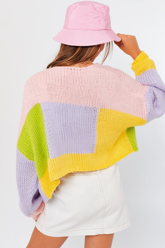 Cárdigan tipo suéter con bloques de color