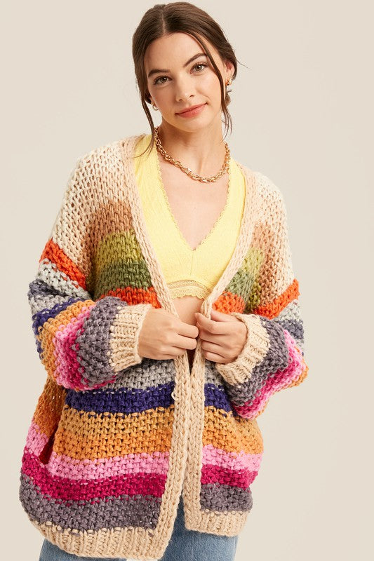 Cárdigan abierto extragrande multicolor de crochet a mano