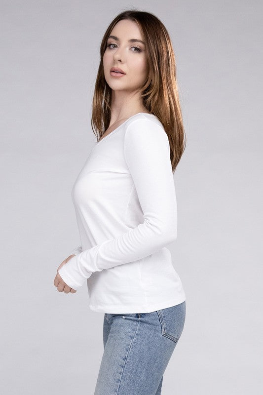 Camiseta de manga larga de algodón con cuello en V