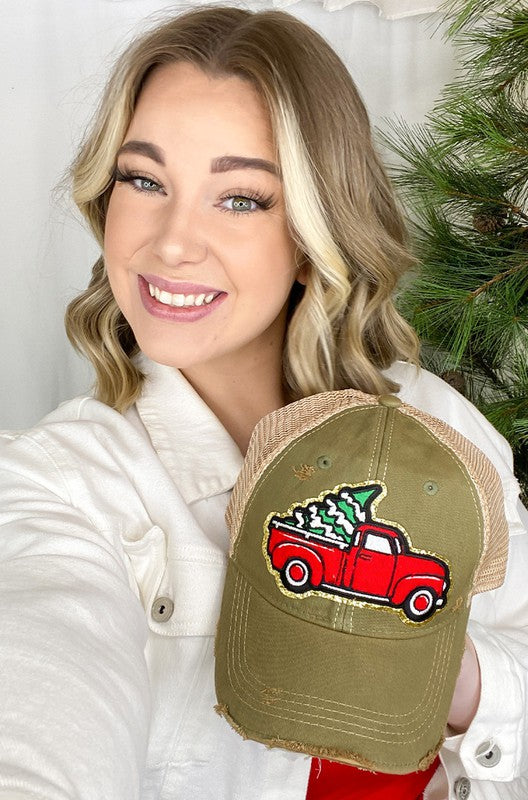 Sombrero de camión vintage navideño de chenilla