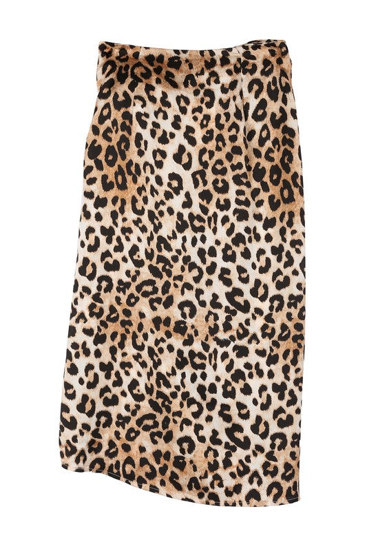 Falda de raso con lazo de leopardo