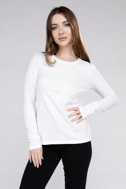 Camiseta de manga larga con cuello redondo de algodón