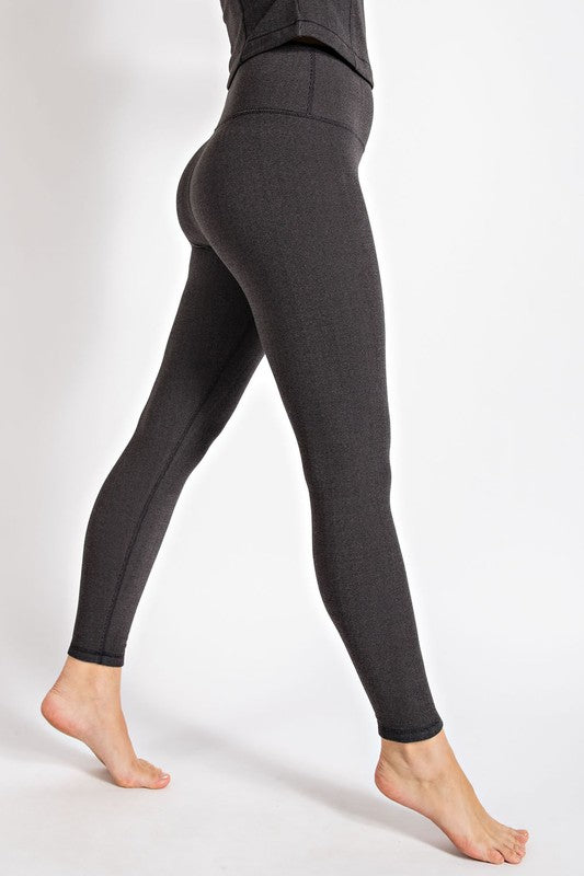 Pantalones de yoga completos con cintura alta y cepillado acanalado