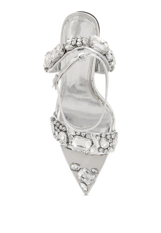 Sandalias de tacón de aguja con adornos de diamantes Blingy