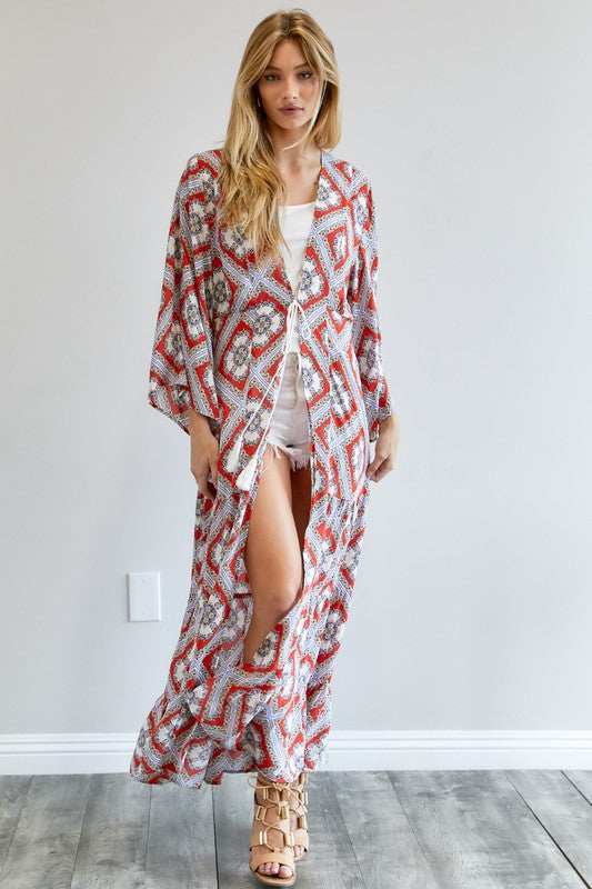 Kimono suelto estampado de manga larga