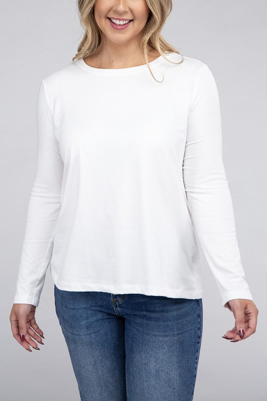 Camiseta de manga larga con cuello redondo y algodón