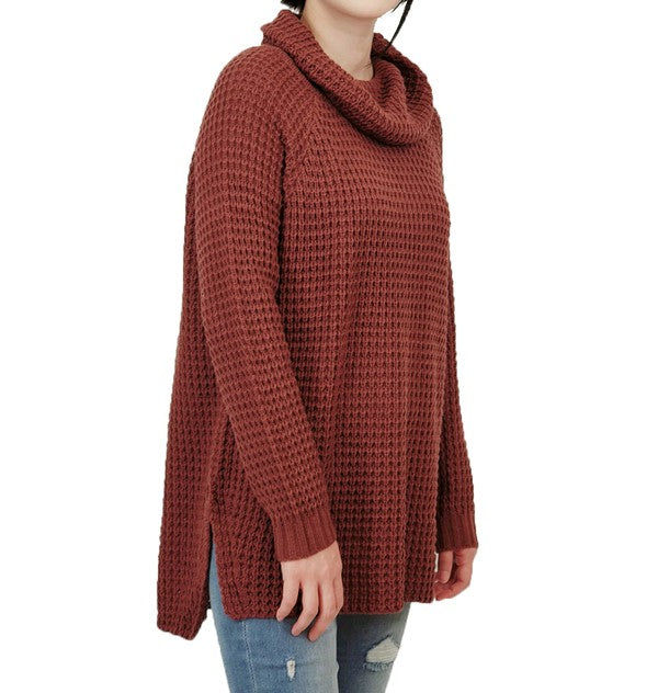 Suéter tipo túnica extragrande de punto con diseño de palomitas de maíz y cuello vuelto