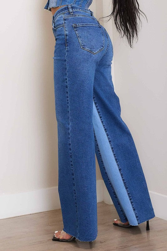 Jeans anchos con bloques de color de talle alto