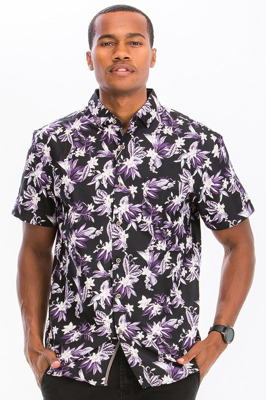 Weiv Camisa hawaiana con botones y estampado para hombre WS7015