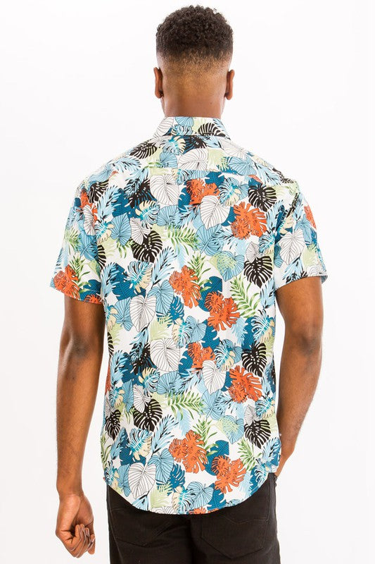 Weiv Camisa hawaiana con botones y estampado para hombre