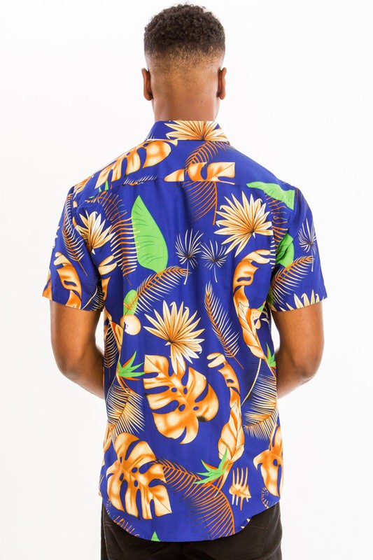 Weiv Camisa hawaiana con botones y estampado para hombre