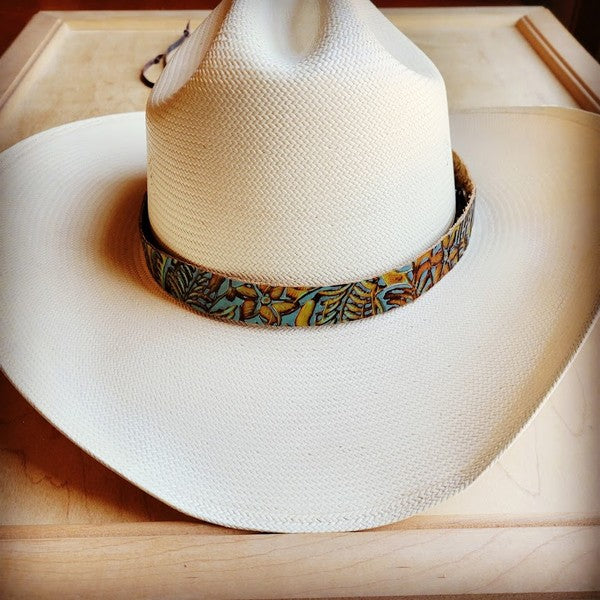 Banda para sombrero de cuero en relieve en color turquesa de Dallas