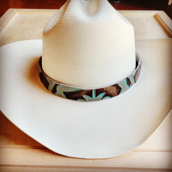 Banda para sombrero de cuero en relieve Laredo turquesa
