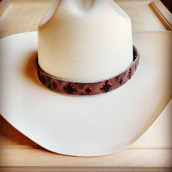 Banda para sombrero de cuero en relieve navajo rojo