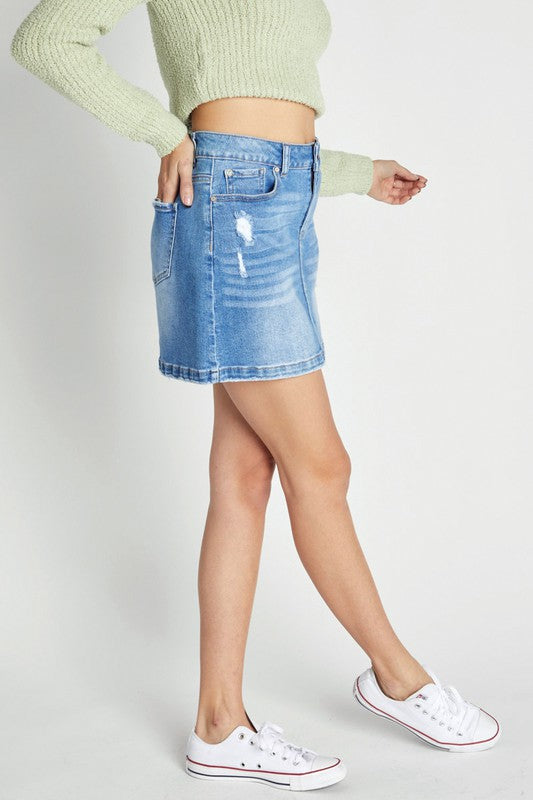 High waist destructed mini skirt