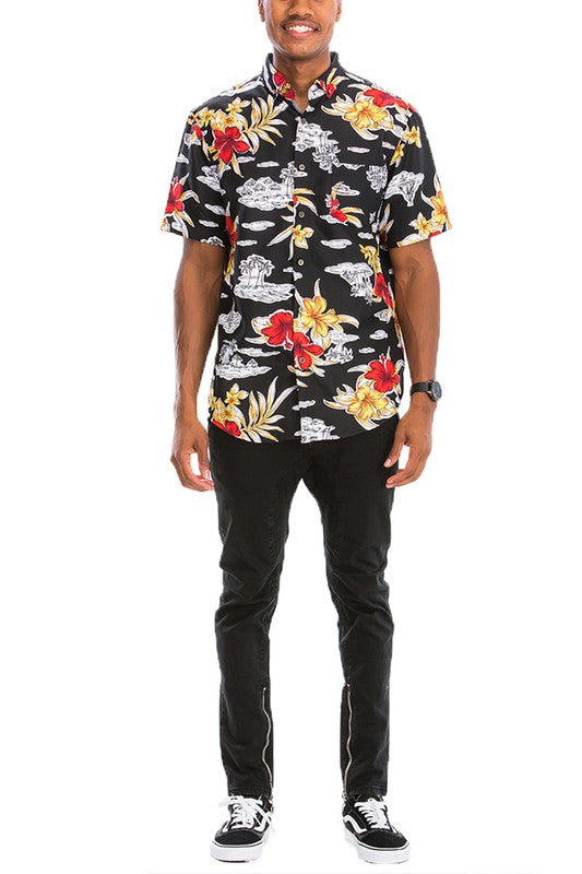 Camisa con botones y estampado hawaiano