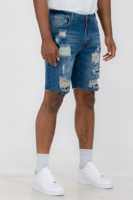 Weiv pantalones cortos de mezclilla desgastados para hombre