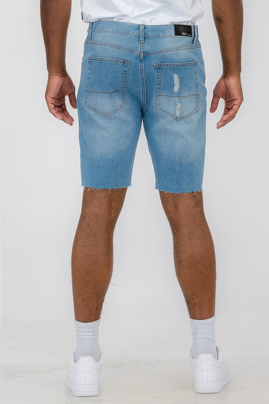 Weiv pantalones cortos de mezclilla desgastados para hombre