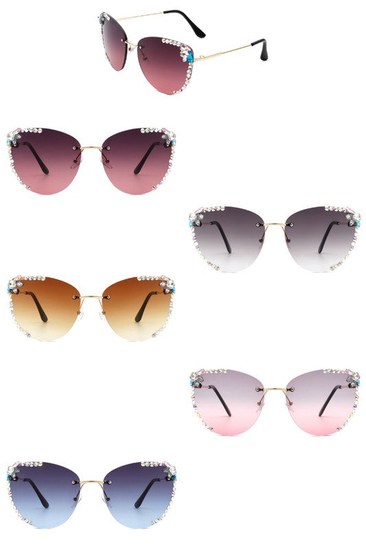 Gafas de sol con forma de ojo de gato y diamantes de imitación sin montura