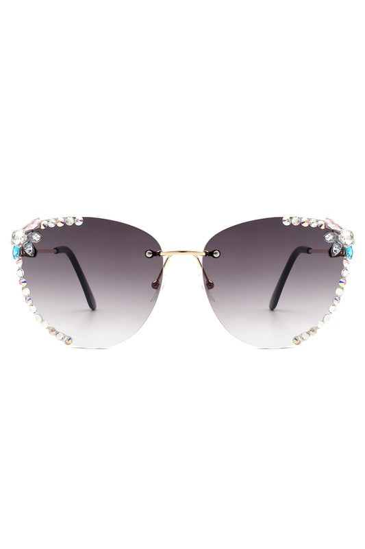 Gafas de sol con forma de ojo de gato y diamantes de imitación sin montura