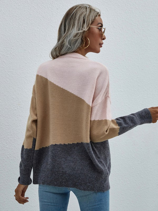 Suéter de manga larga con cuello redondo para mujer