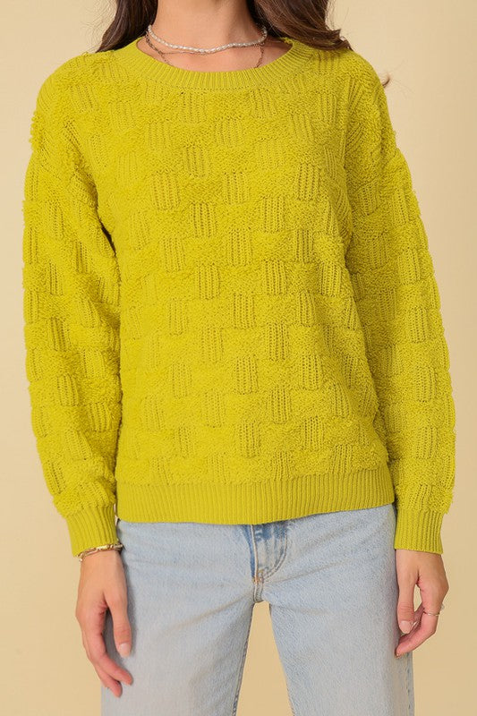 Suéter con patrón de tejido de cesta