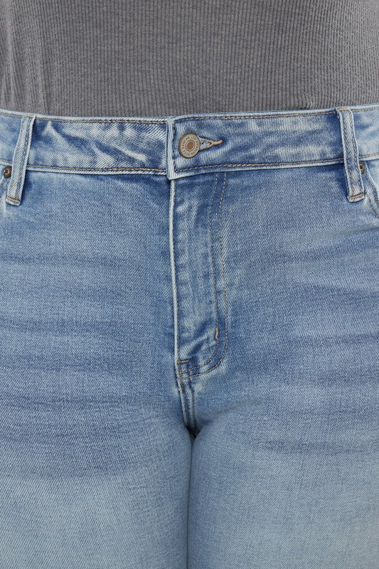 Jeans bootcut con lavado medio Y2K de talle medio y talla grande