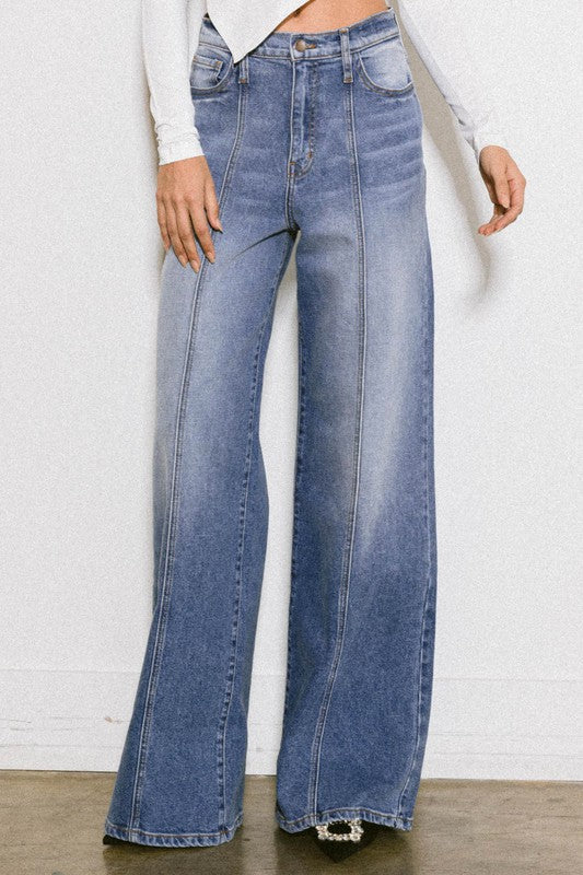 HIGH RISE CENTER LINE WIDE JEANS