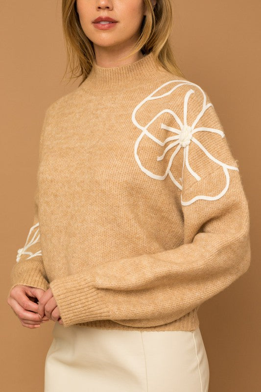 Suéter con cuello simulado y bordado de flores