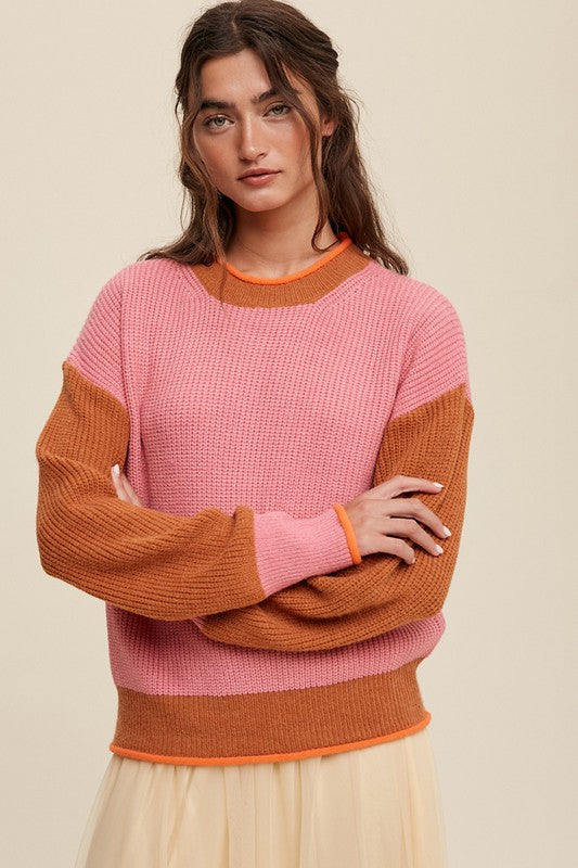 Suéter de punto acanalado con bloques de color