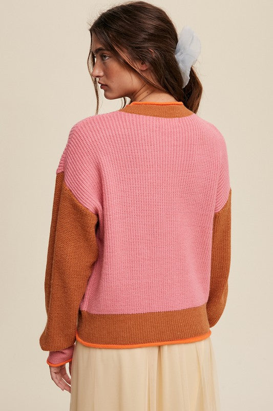 Suéter de punto acanalado con bloques de color