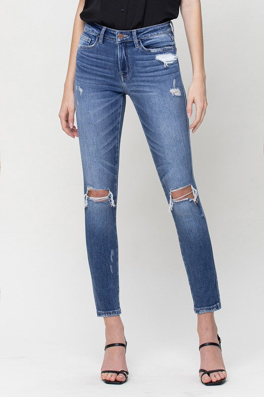 DISTTRESSED MID RISE ANKLE SKINNY