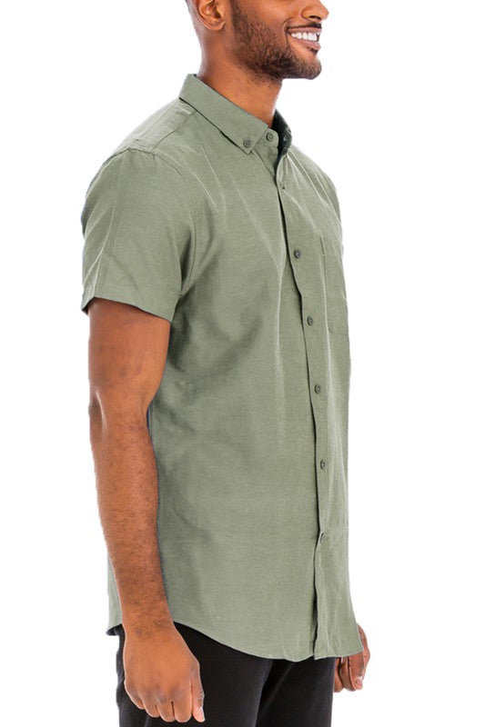 Weiv Camisas sólidas casuales de manga corta para hombre